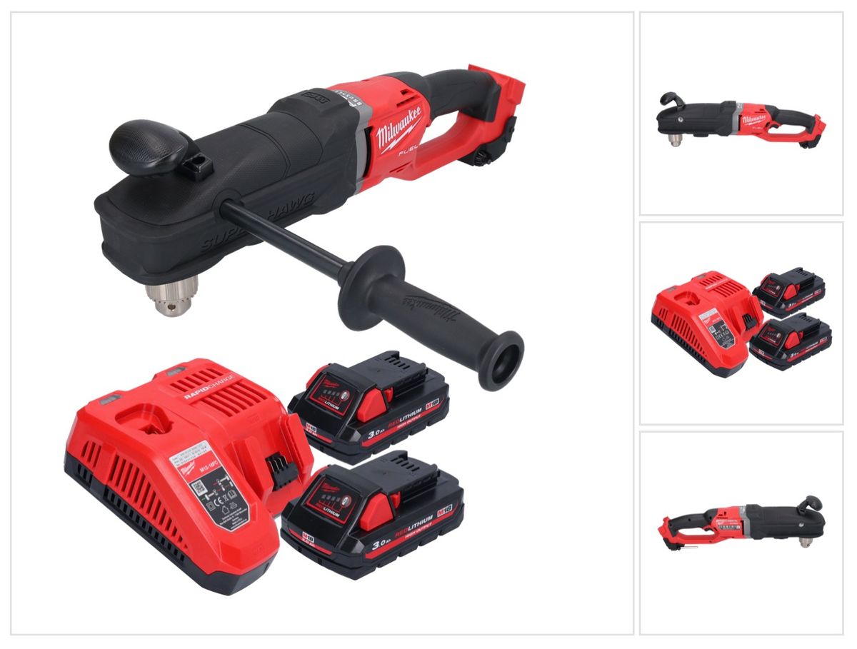 Perceuse d'angle sur batterie Milwaukee M18 FRAD2-302 18 V 122 Nm sans balai + 2x batteries 3,0 Ah + chargeur