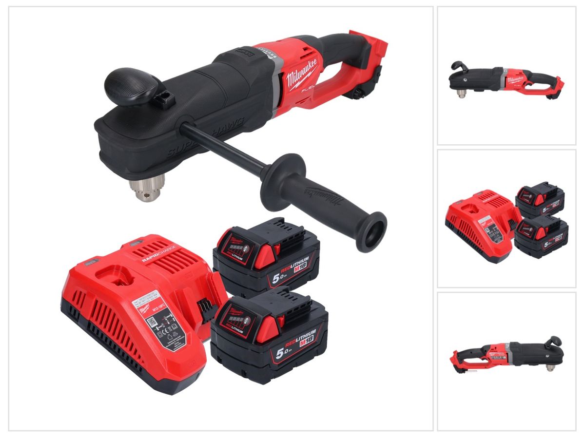 Perceuse d'angle sur batterie Milwaukee M18 FRAD2-502 18 V 122 Nm sans balai + 2x batteries 5,0 Ah + chargeur