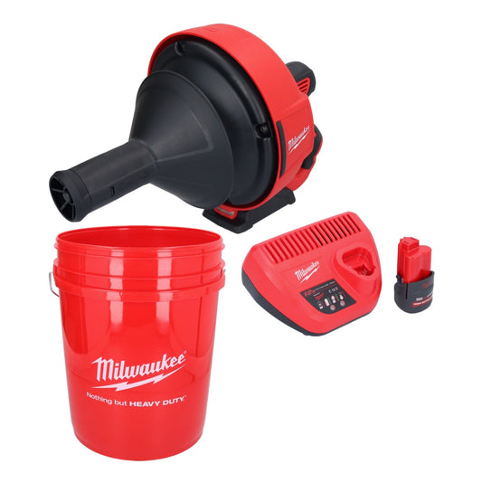 Milwaukee M12 BDC6-251C Akku Rohrreinigungsgerät 12 V + 1x Akku 2,5 Ah + Ladegerät + Spirale + Eimer