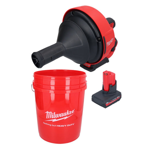 Milwaukee M12 BDC6-501C Akku Rohrreinigungsgerät 12 V + 1x Akku 5,0 Ah + Spirale + Eimer - ohne Ladegerät