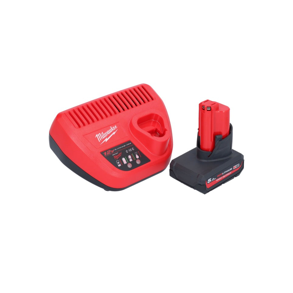 Appareil de nettoyage de tuyaux sur batterie Milwaukee M12 BDC6-501C 12 V + 1x batterie 5,0 Ah + chargeur + spirale + seau