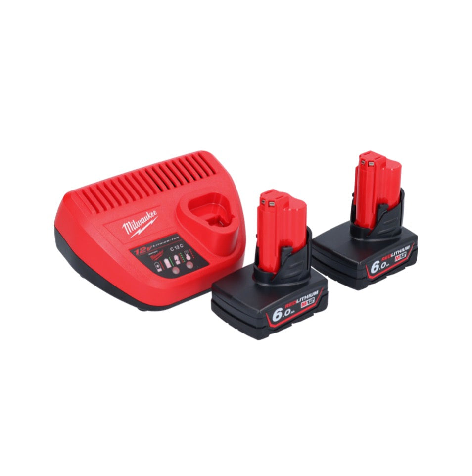 Appareil de nettoyage de tuyaux sur batterie Milwaukee M12 BDC6-602C 12 V + 2x batteries 6,0 Ah + chargeur + spirale + seau