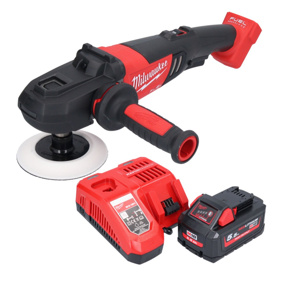 Polisseuse à batterie Milwaukee M18 FAP180-551 18 V 180 mm brushless + 1x batterie 5,5 Ah + chargeur