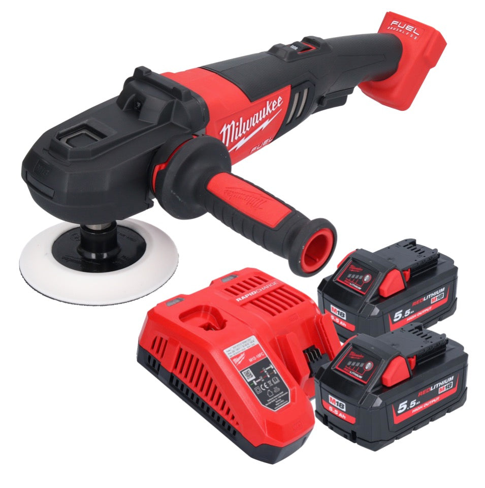 Polisseuse à batterie Milwaukee M18 FAP180-552 18 V 180 mm brushless + 2x batteries 5,5 Ah + chargeur