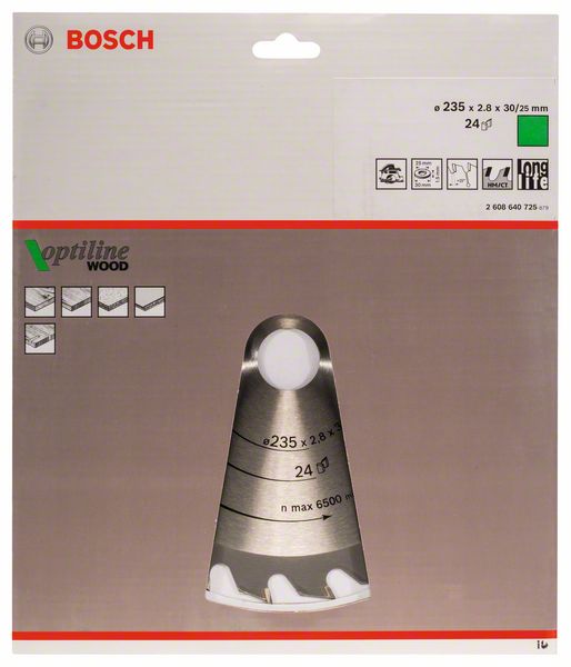 Lame de scie circulaire BOSCH Optiline Wood diamètre extérieur 235 mm nombre de dents 24 WZ (4000909022)