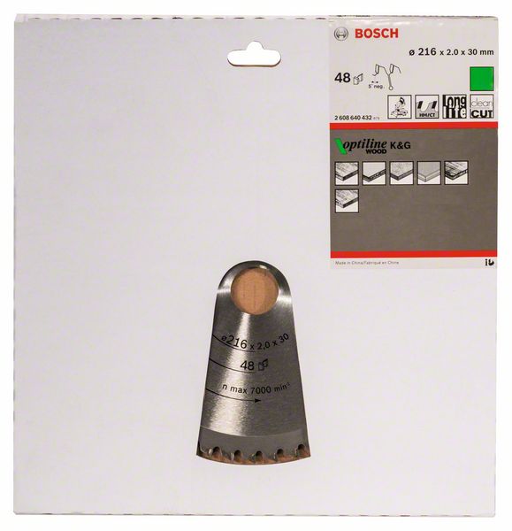 Lame de scie circulaire BOSCH Optiline Wood diamètre extérieur 216 mm nombre de dents 48 WZ/N (8000342019)