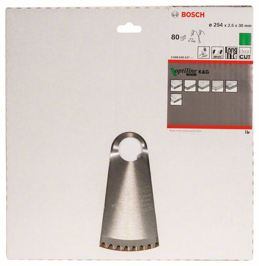 Lame de scie circulaire BOSCH Optiline Wood diamètre extérieur 254 mm nombre de dents 80 WZ/N (8000342016)