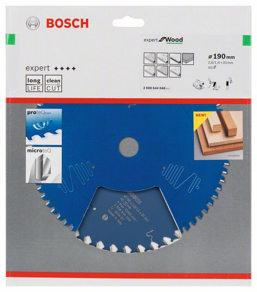 Lame de scie circulaire BOSCH Expert pour bois diamètre extérieur 190 mm nombre de dents 40 WZ (8000342076)