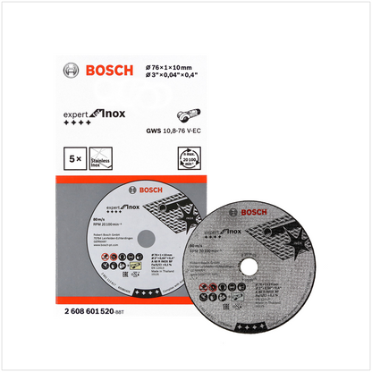 Bosch Trennscheibe Expert for INOX 5 Stück 76 mm für GWS 10,8-76 / 12V-76 ( 2608601520 ) - Toolbrothers