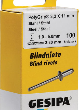 GESIPA rivet aveugle PolyGrip® tige de rivet dxl 3,2 x 8 mm (4000813773)