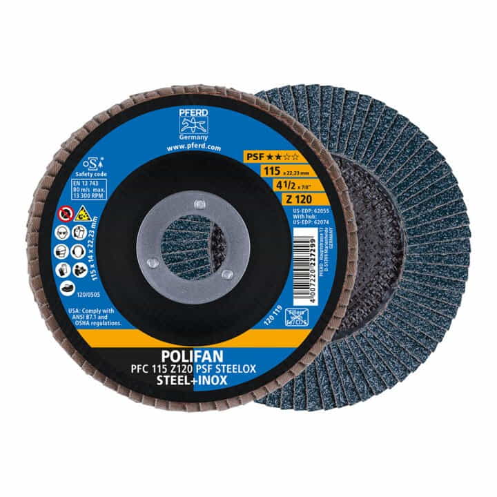 Rondelle dentée PFERD POLIFAN Z PSF STEELOX Ø 125 mm grain 80 conique (4000842599)