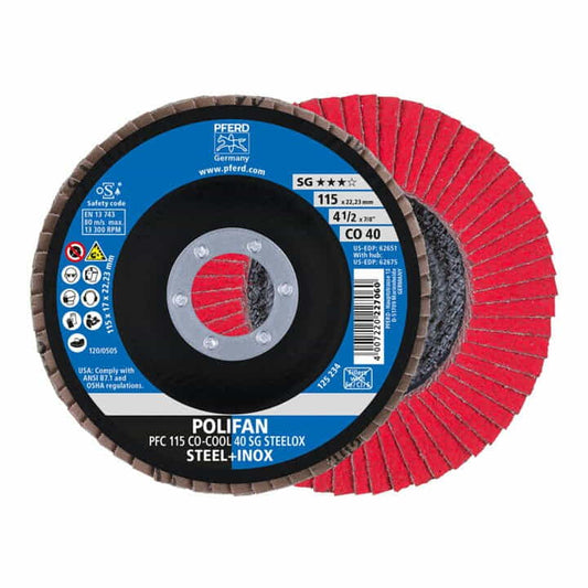 Rondelle dentelée PFERD POLIFAN CO-COOL SG STEELOX Ø 125 mm grain 40 conique (4000842614)