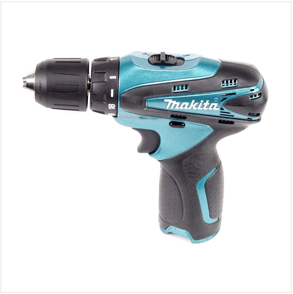 Makita DF 330 DSP1A 10,8 V Akku Bohrschrauber Set mit 2 x 1,3Ah Akku + Ladegerät + Koffer + Behälter für Zubehör + Holstertasche - Toolbrothers