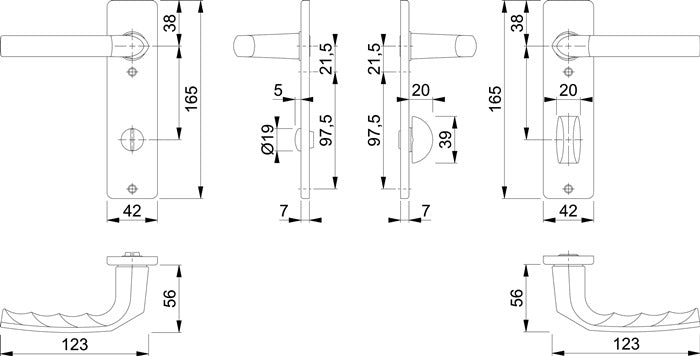 HOPPE jeu de boucliers courts Birmingham 1117/202KP aluminium F1 (3000252947)