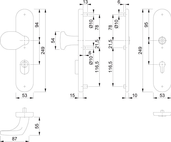 HOPPE kit de protection E86G/3332ZA/3310 inox F69 (3000209780)