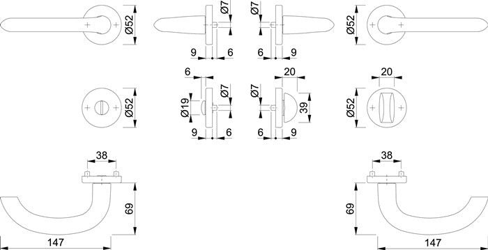 HOPPE Rosettengarnitur Marseille 1138/42KV/42KVS Aluminium F1 ( 3000252250 )