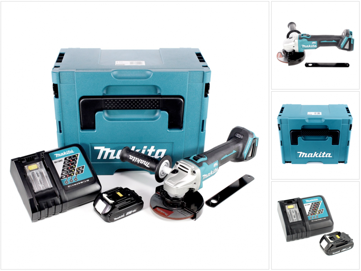 Makita DGA 506 RA1J Akku Winkelschleifer 18 V 125 mm Brushless + 1x Akku 2,0 Ah + Ladegerät + Makpac - Toolbrothers