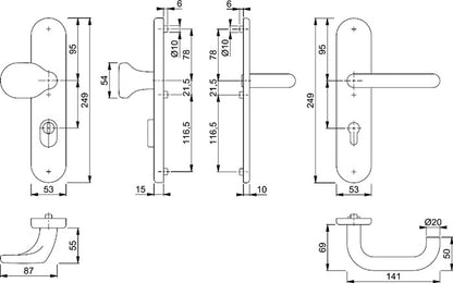 HOPPE Feuerschutzgarnitur Paris FS-E138F/3332ZA/3310 Edelstahl F69 D/D ( 3000220049 )