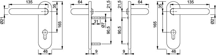 HOPPE Feuerschutzgarnitur Paris FS-K138F/353K Kunststoff F9005 D/D ( 3000251118 )