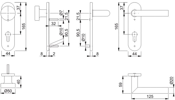 HOPPE jeu de boucliers courts Amsterdam E58/353K/1400Z acier inoxydable F69 (3000203007)