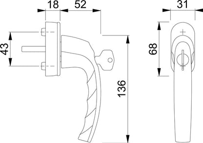 HOPPE Fenstergriff Atlanta 0530S/US952 Aluminium F9016 / verkehrsweiß ( 3000203978 )