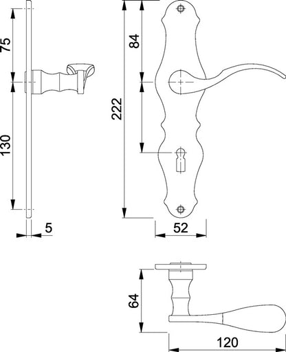 HOPPE Langschildgarnitur Weimar M112SLN/2007 Messing F71 ( 3000253090 )