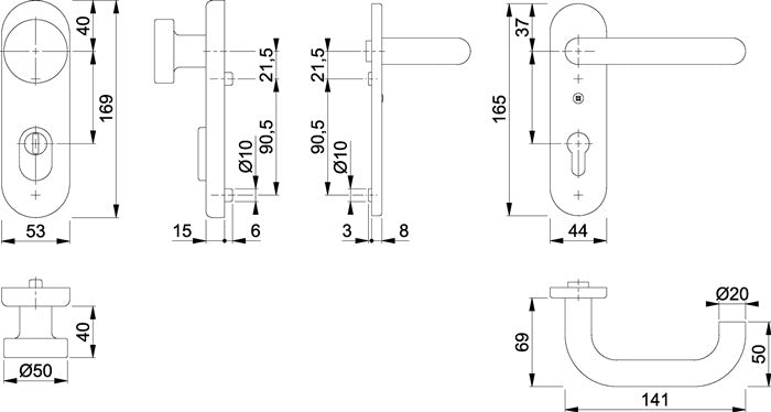 HOPPE Feuerschutzgarnitur Paris FS-58/3332KZA/353K-1/138F Aluminium F1 D/K ( 3000251139 )