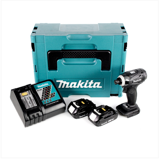 Makita DTD 146 RAJ B Akku Schlagschrauber 18 V 160 Nm 1/4" Schwarz + 2x Akku 2,0 Ah + Ladegerät + Makpac - Toolbrothers