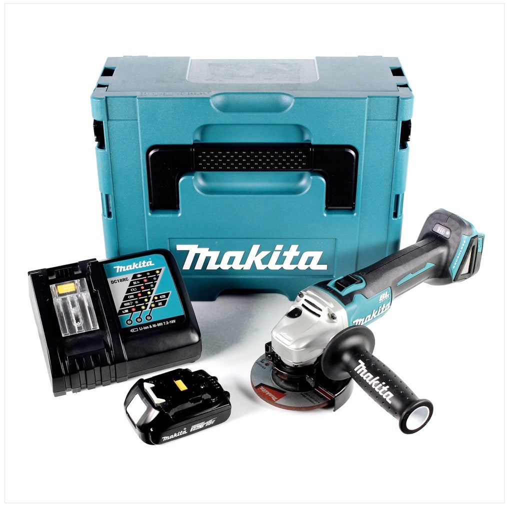 Makita DGA 456 RA1J Akku Winkelschleifer 18 V 115 mm Brushless + 1x Akku 2,0 Ah + Ladegerät + Makpac - Toolbrothers