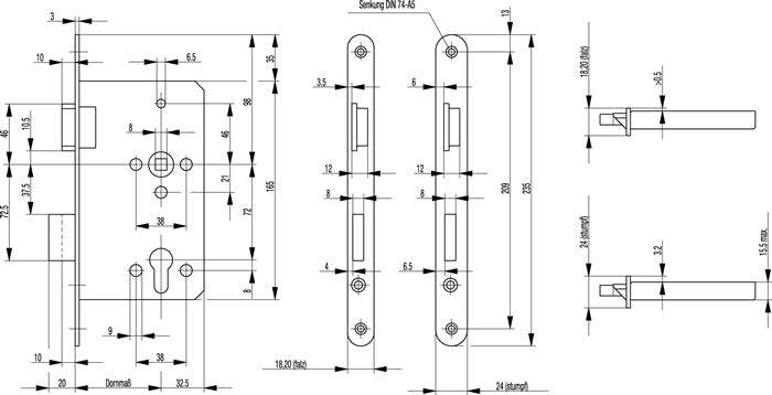 Serrure à mortaiser pour porte de chambre BKS 0515 PZ 20/65/72/8 mm DIN gauche (3322024003)