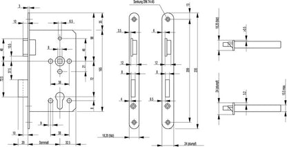 Serrure à mortaiser pour porte de chambre BKS 0515 PZ 20/65/72/8 mm DIN droite (3322024004)