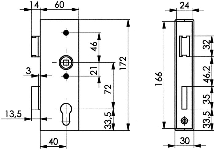 Boîtier de serrure AMF 141UNIG-30PZ DIN gauche / droite (3000251248)