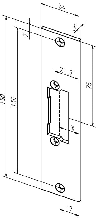 ASSA ABLOY Flachschließblech 21C Edelstahl matt käntig ( 3324034003 )