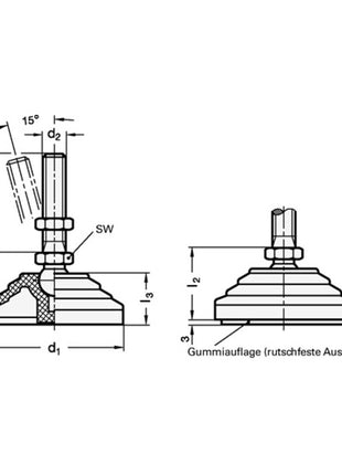 Base de joint en plastique GANTER GN 344 d1 100 mm, d2 M 16 mm l1 138 mm (4601002554)