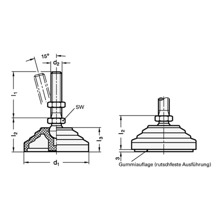 GANTER Kunststoff-Gelenkfuß GN 344 d1 60 mm, d2 M 10 mm l1 98 mm ( 4601002585 )