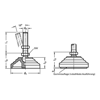 GANTER pied de joint en plastique GN 344 d1 60 mm, d2 M 10 mm l1 98 mm (4601002585)