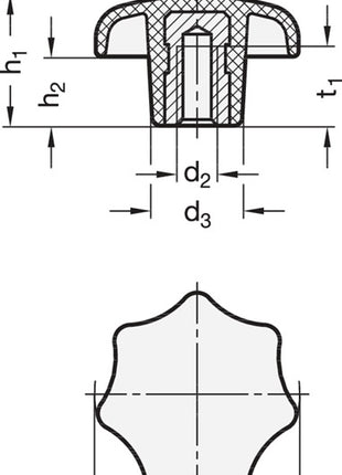 Poignée étoile GANTER DIN 6336 avec douille filetée (4601000858)
