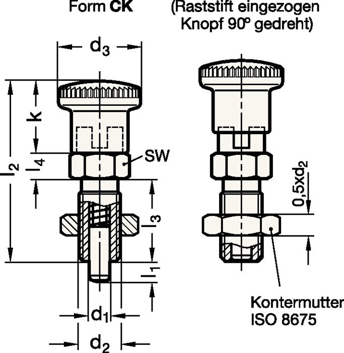 Boulon de verrouillage GANTER GN 817 d1 8 mm d2 M 16 x 1,5 mm l1 12 mm (4601001432)