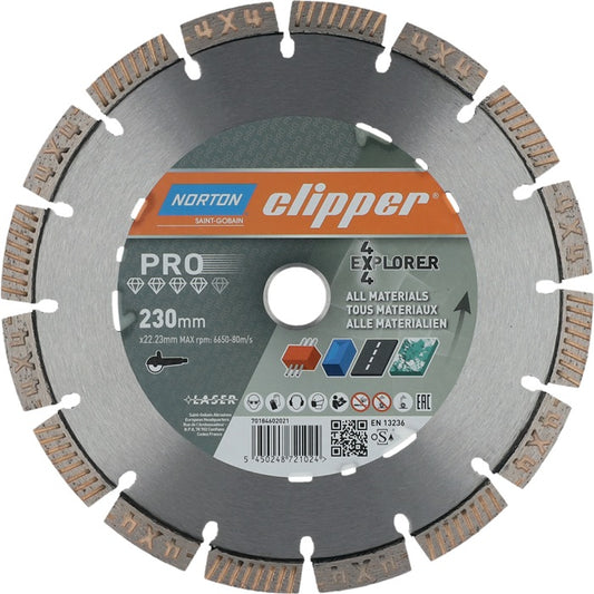 Disque à tronçonner diamanté NORTON CLIPPER 4 x 4 Explorer Ø 230 mm alésage 22,23 mm (4000818801)