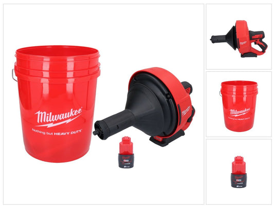 Appareil de nettoyage de tuyaux sur batterie Milwaukee M12 BDC8-201C 12 V + 1x batterie 2,0 Ah + spirale + seau - sans chargeur