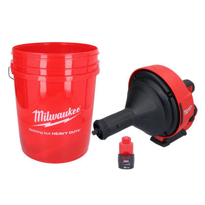 Milwaukee M12 BDC8-201C Akku Rohrreinigungsgerät 12 V + 1x Akku 2,0 Ah + Spirale + Eimer - ohne Ladegerät