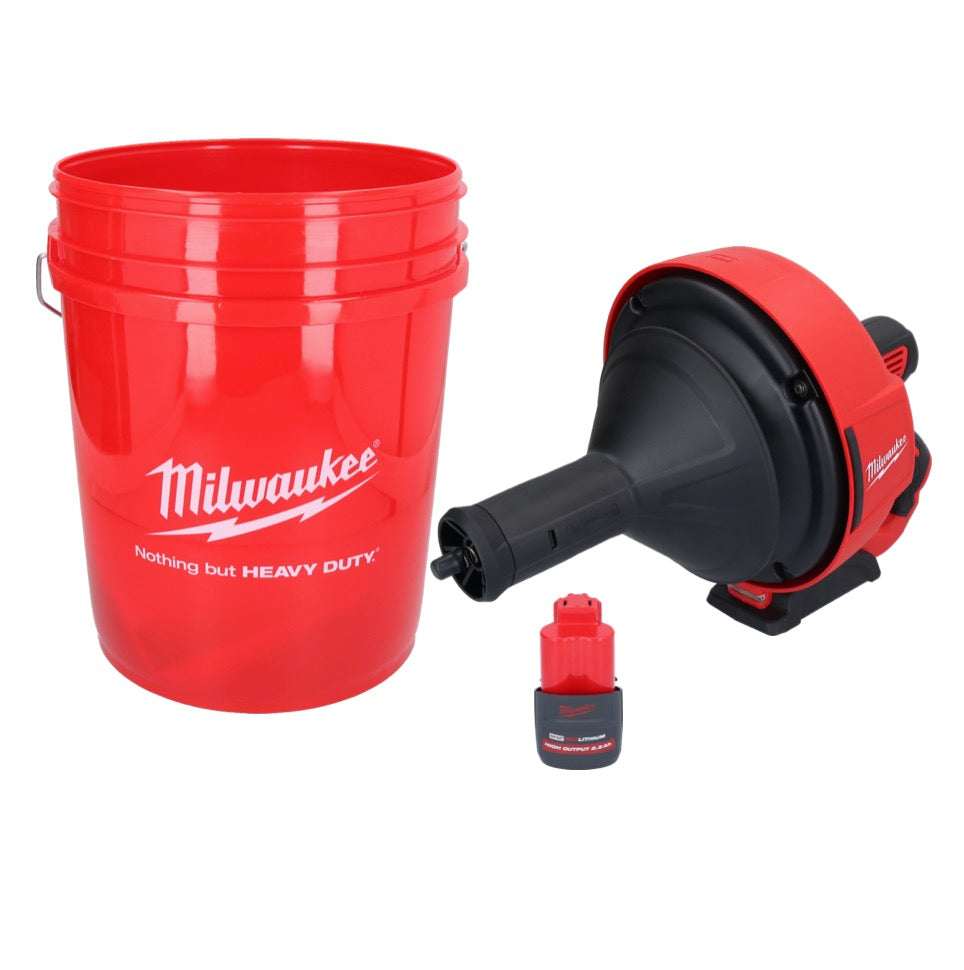 Appareil de nettoyage de tuyaux sur batterie Milwaukee M12 BDC8-251C 12 V + 1x batterie 2,5 Ah + spirale + seau - sans chargeur