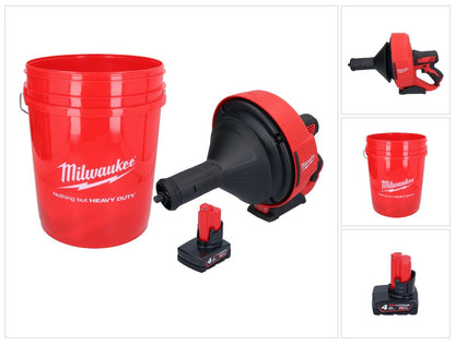 Appareil de nettoyage de tuyaux sur batterie Milwaukee M12 BDC8-401C 12 V + 1x batterie 4,0 Ah + spirale + seau - sans chargeur