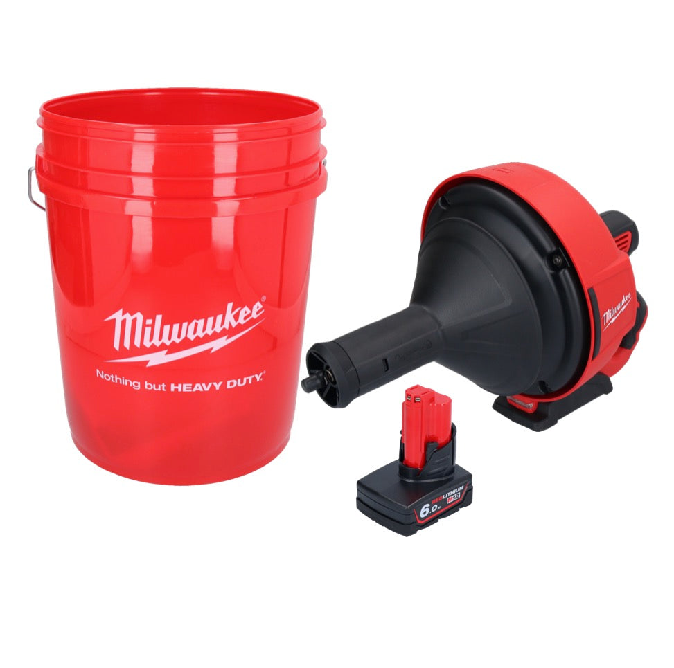 Milwaukee M12 BDC8-601C Akku Rohrreinigungsgerät 12 V + 1x Akku 6,0 Ah + Spirale + Eimer - ohne Ladegerät