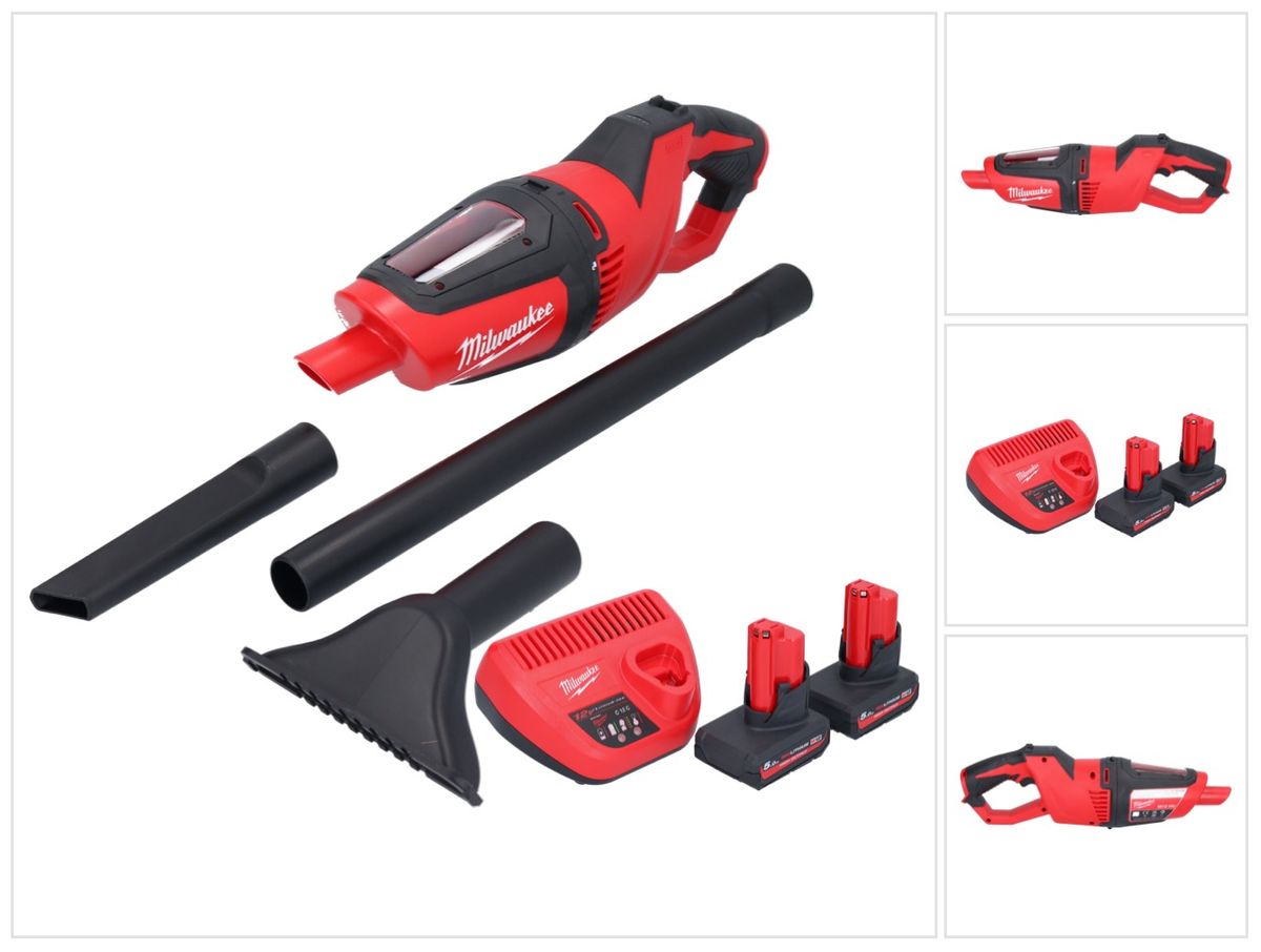 Aspirateur à batterie Milwaukee M12 HV-502 12 V + 2x batteries 5,0 Ah + chargeur