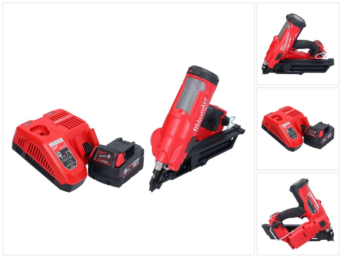 Cloueur à batterie Milwaukee M18 FFN-501 18 V 50 - 90 mm sans balais + 1x batterie 5,0 Ah + chargeur