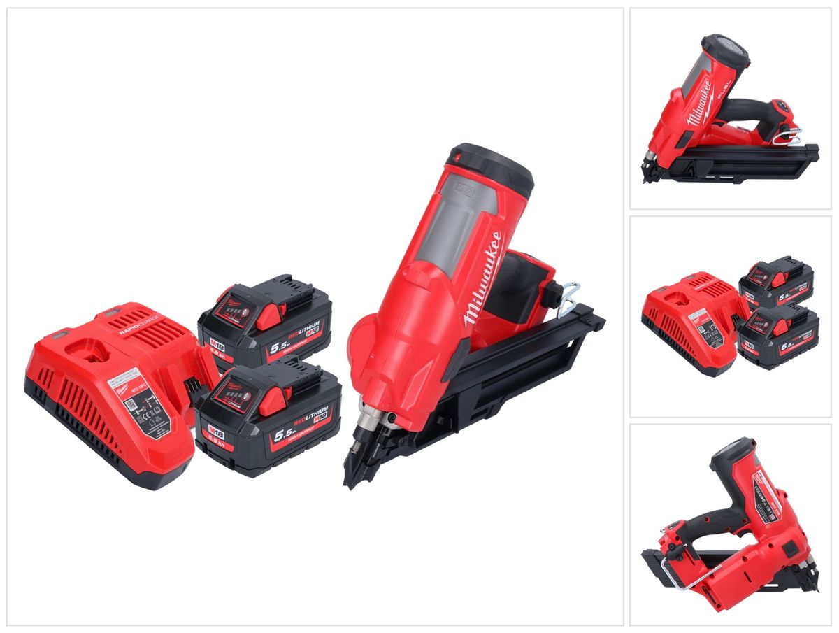 Cloueur à batterie Milwaukee M18 FFN-552 18 V 50 - 90 mm sans balais + 2x batteries 5,5 Ah + chargeur