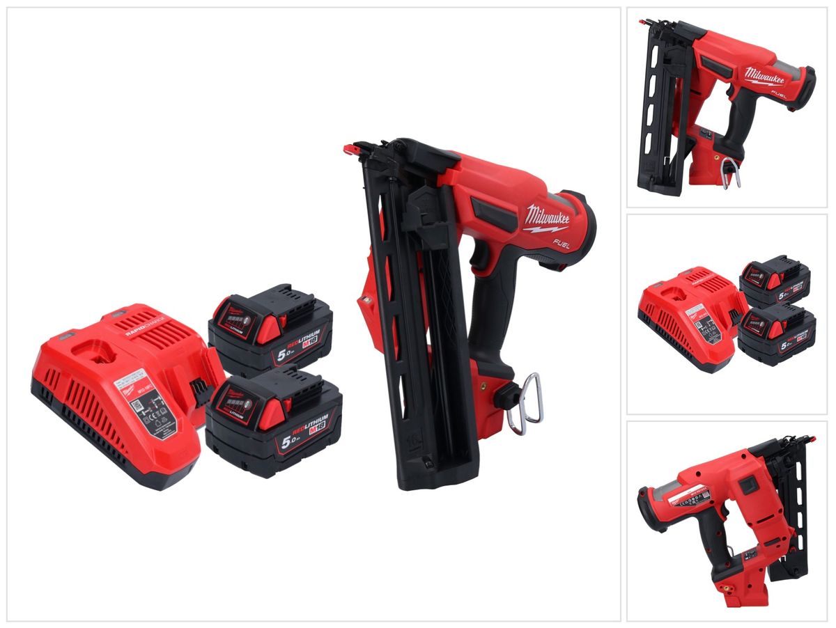 Cloueur à batterie Milwaukee M18 FN16GA-502 18 V 32 - 64 mm sans balais + 2x batteries 5,0 Ah + chargeur