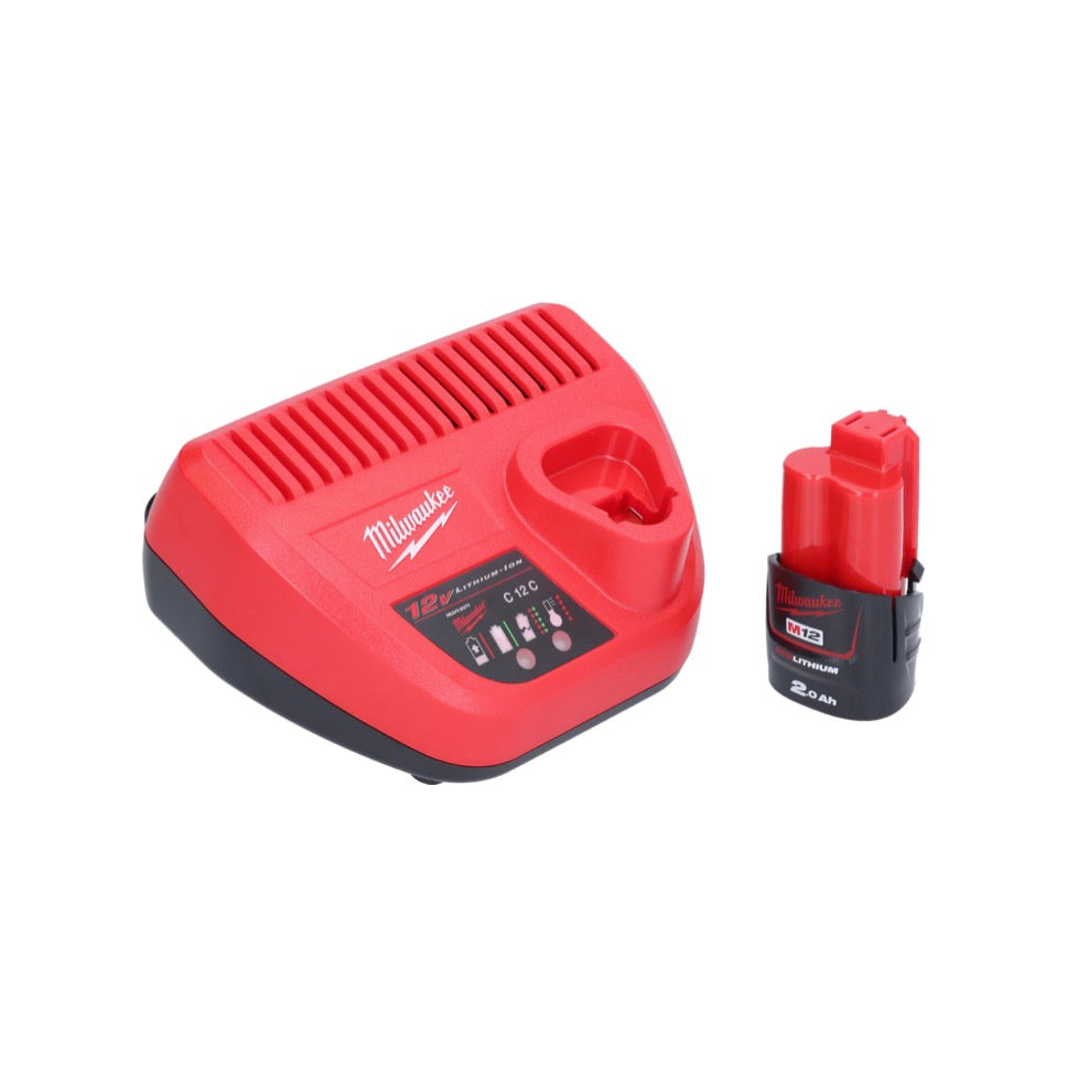 Dégrossisseur de pneu à batterie Milwaukee M12 FTB-201 12 V 7/16" Hex Brushless + 1x batterie 2,0 Ah + chargeur