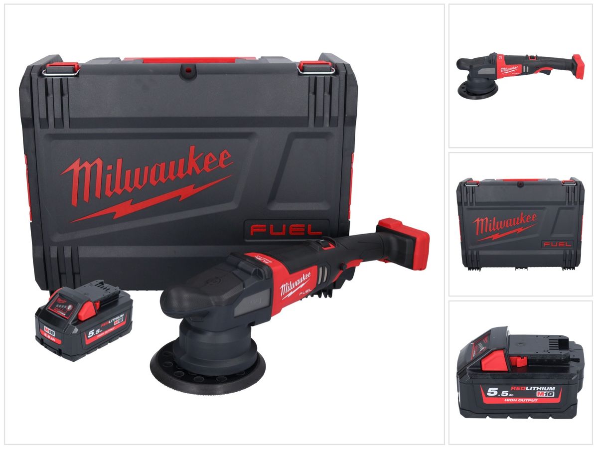 Milwaukee M18 FROP21-551X Akku Exzenter Polierer 18 V 150 mm Brushless + 1x Akku 5,5 Ah + HD-Box - ohne Ladegerät